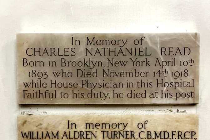 Charles Nathaniel Read's memorial tablet, St Luke's Chapel, King's College Hospital, London (by Adrian Thomas).jpg